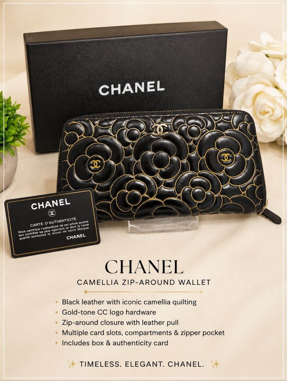 CHANEL Camellia Leather Wallet - Picture 1 of 9